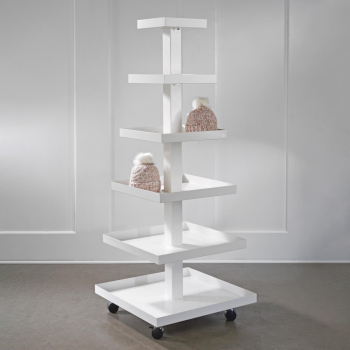 White 6-Tier Square Metal Tray Tower Display
