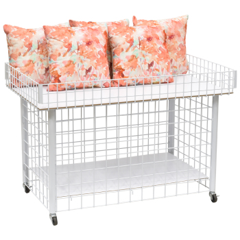 White Wire Extra Large Dump Table & Mobile Merchandise Impulse Retail Display Bin
