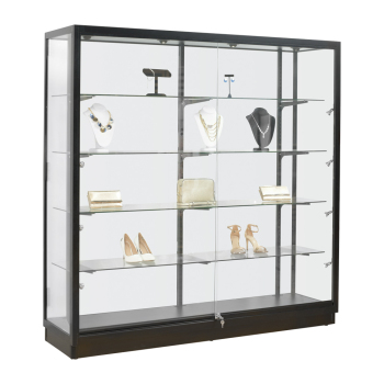 Assembled LED Lighted Glass Retail Display Case - 72 Inch Wide with Adjustable Height Glass Shelves