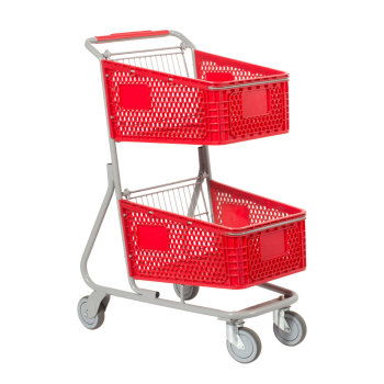 Double Basket Convenience Shopping Cart - Red Plastic