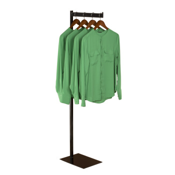 Retail Clothing Floor Display Rack with Single Straight Arm in Black