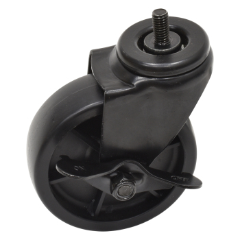 Black 4 in. Rubber Swivel Locking Caster With Threaded Stem