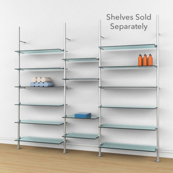 Three Section Shelving Display with 32 Shelf Brackets- Aluminium