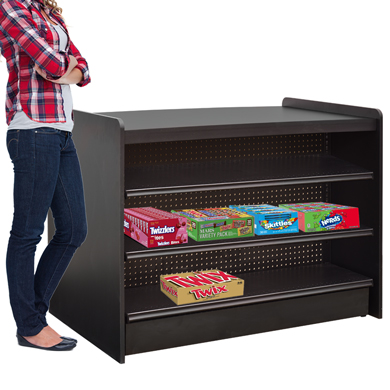 Gondola Retail Checkout Counter With Black Laminate Counter Top And Sides