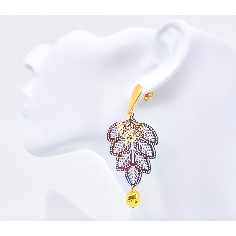 Gold Earrings - Mystic Leaf Lion heart