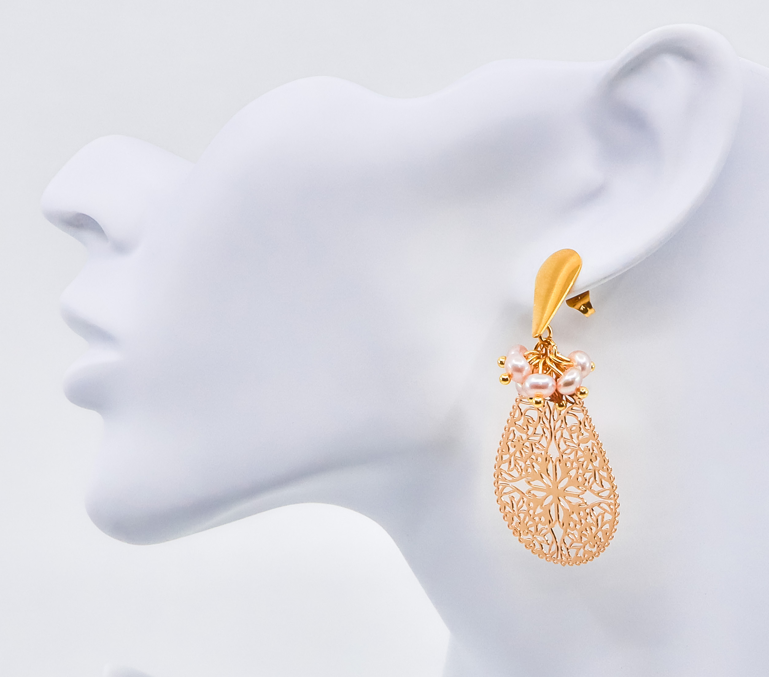 Gold Earrings - Pink Pearl Cluster