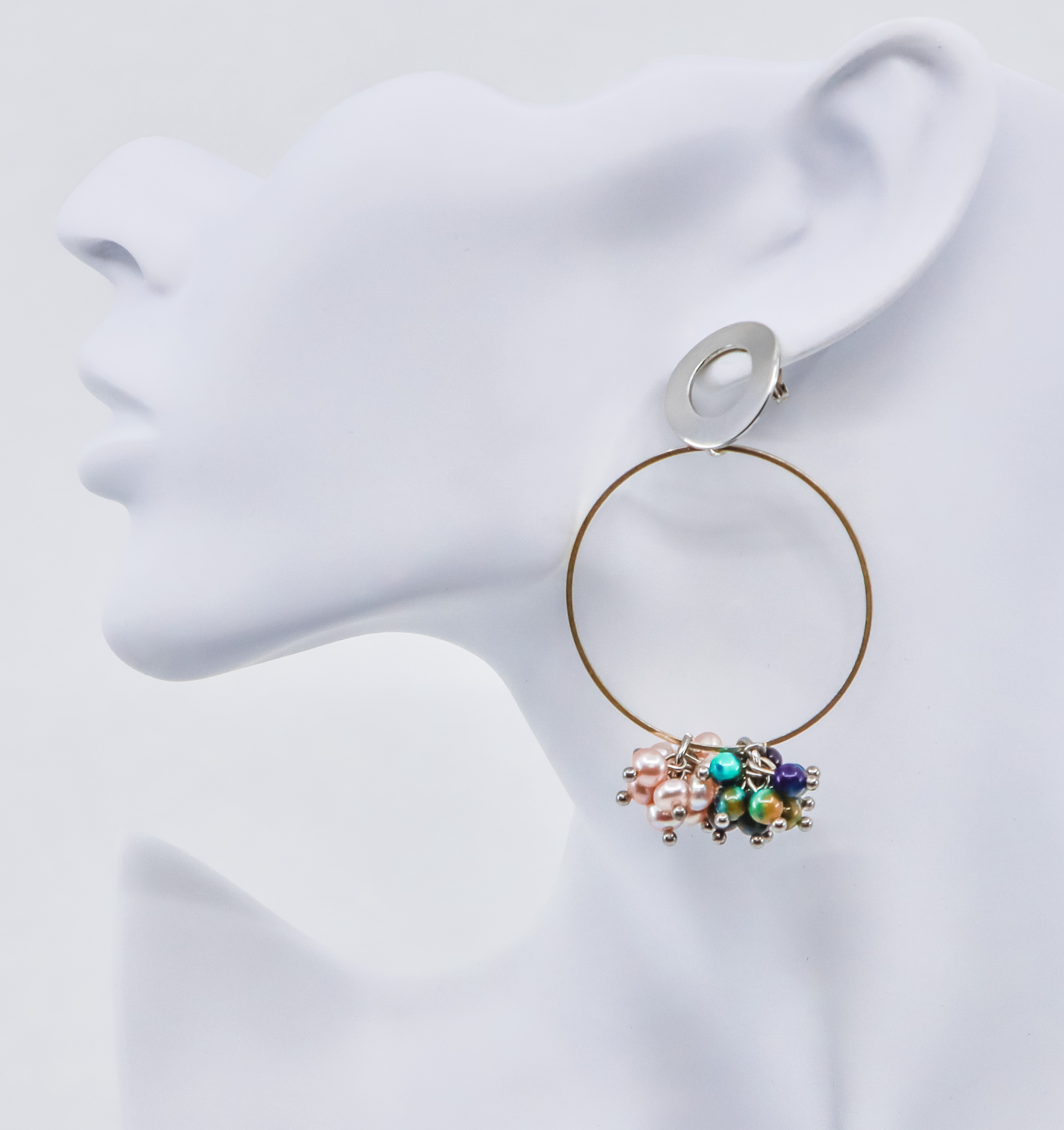 Silver Earrings - Pearl and Jade Cluster