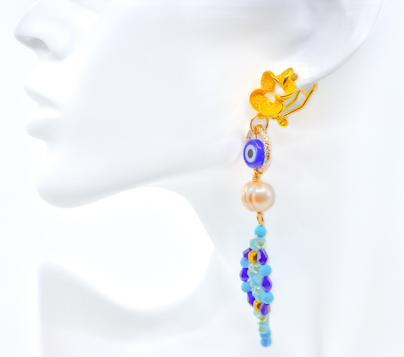 Gold Earrings - Turquoise and Crystal Love