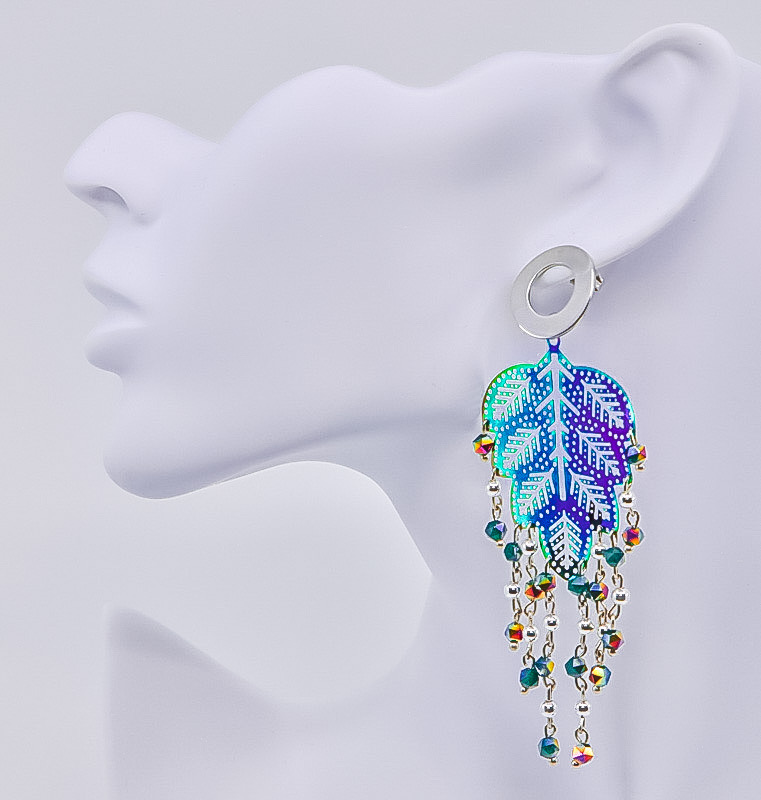 Silver Earrings - Mystic Leaf with Dewdrops