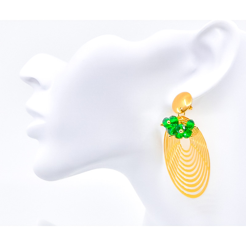 Gold Earrings - Emerald Crystal Cluster