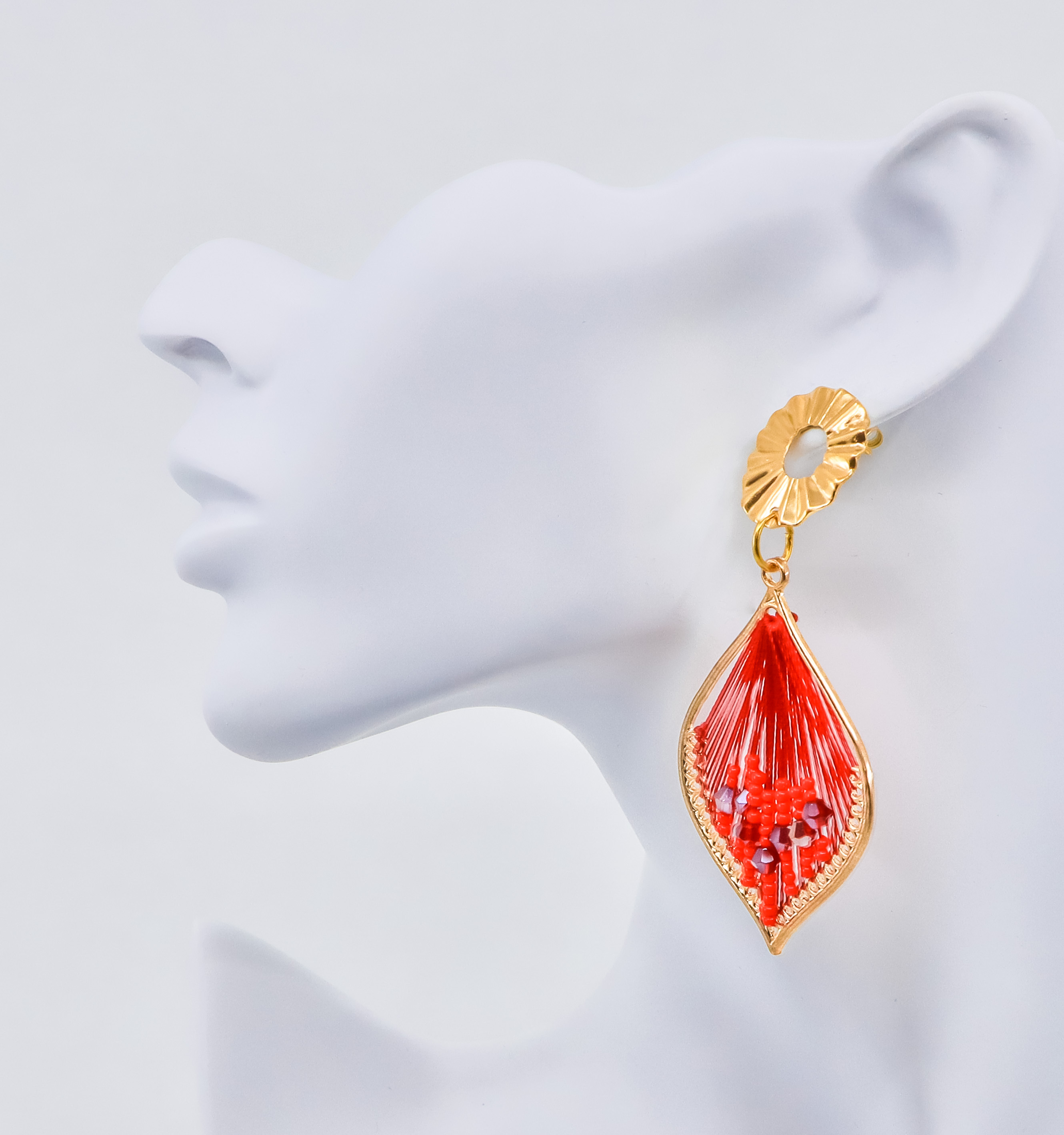 Gold Earrings - Red Petal