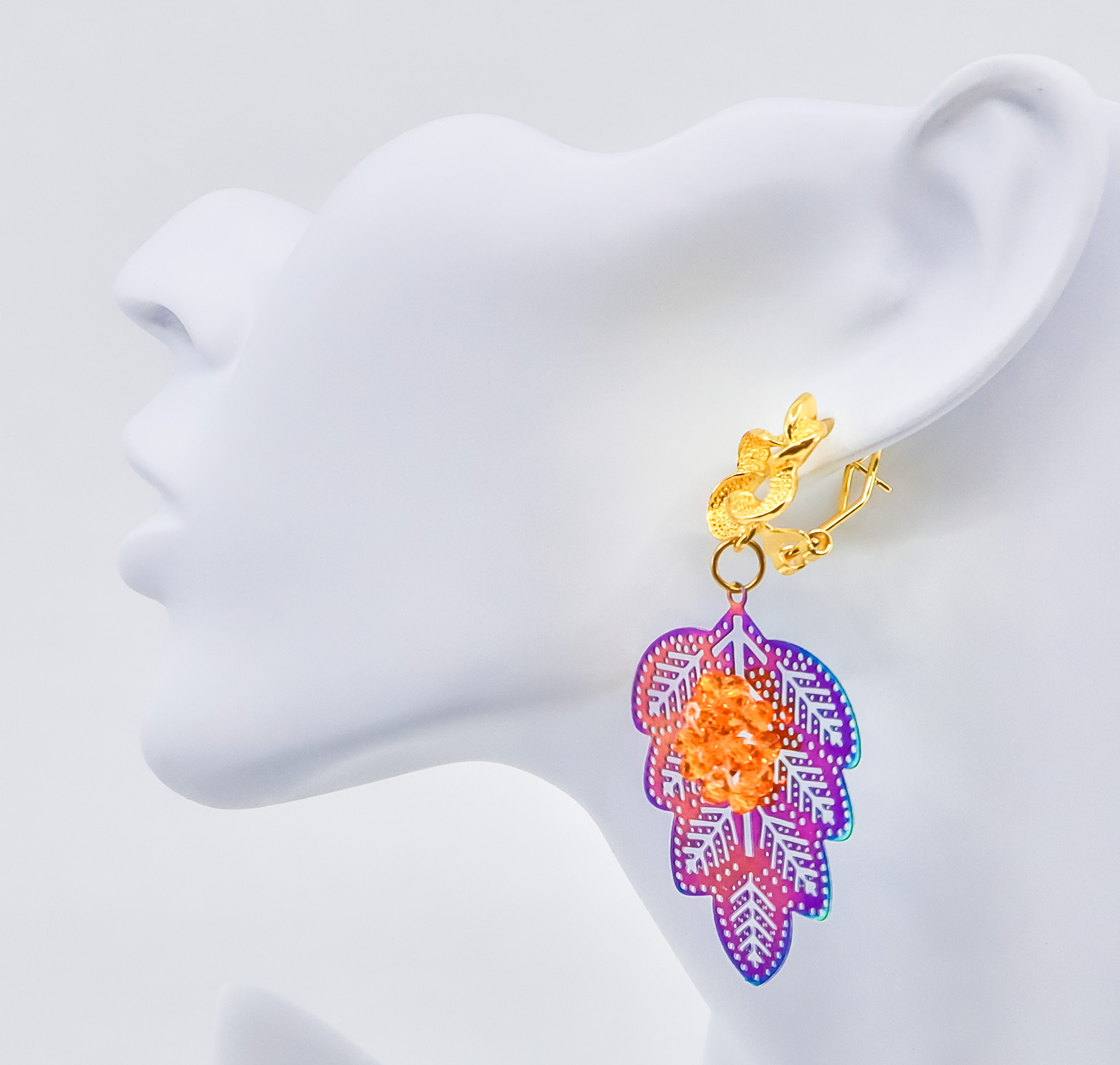 Gold Earrings - Mystic Leaf Orange