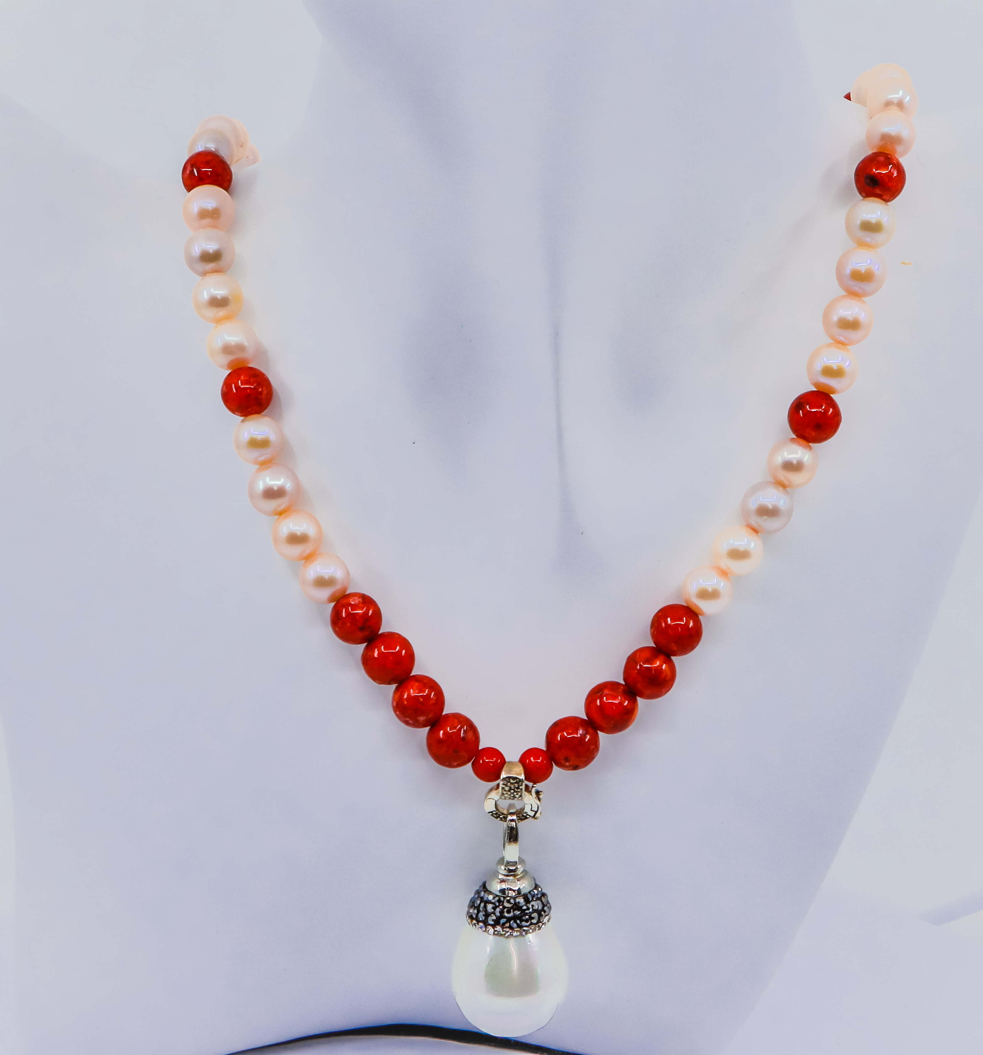 Necklace - Red Coral and Pearls