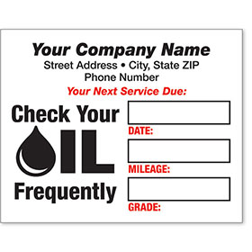 White Static Cling Service Reminder Stickers - Check Oil Frequently