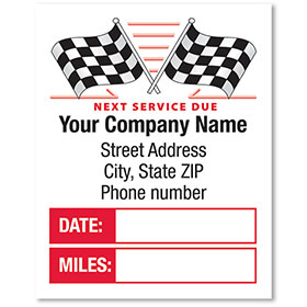 White Static Cling Service Reminder Stickers - Checkered Flags