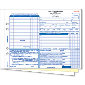 3-Part Florida Auto Body Repair Order Forms - Pre-Numbered