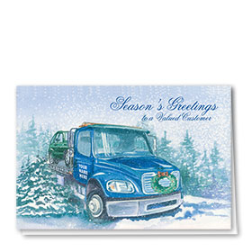 Double Personalized Full-Color Holiday Cards - Holiday Tow Truck