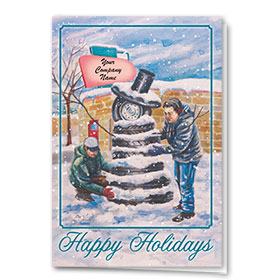 Double Personalized Full-Color Holiday Cards - Tire Snowman