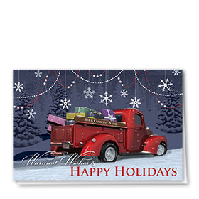 Double Personalized Full-Color Holiday Cards - Revered Red Pickup