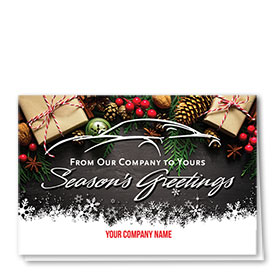 Double Personalized Full-Color Holiday Cards - Darkened Wood