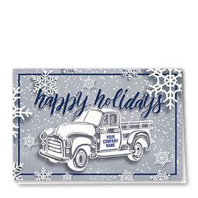 Double Personalized Full Color Holiday Card- Indigo Snowflakes