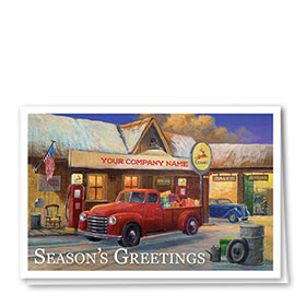 Double Personalized Full-Color Automotive Holiday Cards - Fuel Station