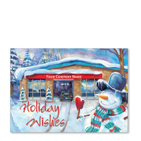 Double Personalized Full-Color Holiday Postcard - Snowman Welcome