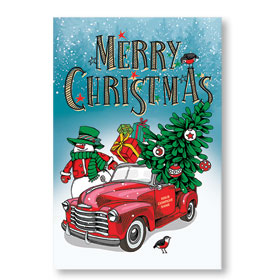 Double Personalized Full-Color Holiday Postcard - Christmas Snowman