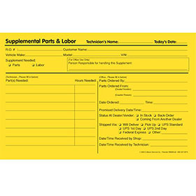 In-House Supplement Parts Form - Yellow