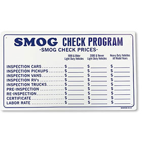 Shop Sign – 24" x 13" SMOG Check Program Prices