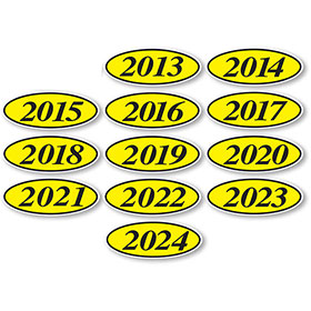 Oval Car Year Stickers - Black & Yellow