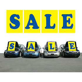 Yellow and Blue SALE Under the Hood Sign