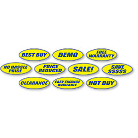 Blue and Yellow Oval Slogan Stickers
