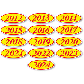 Oval Car Year Stickers - Red & Yellow