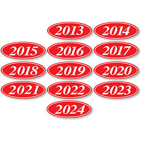 4-Digit Oval Car Year Stickers - Red & White