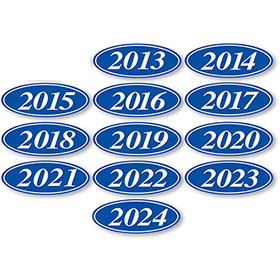 4-Digit Oval Car Year Stickers - Blue & White