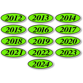 Oval Car Year Stickers - Black & Chartreuse