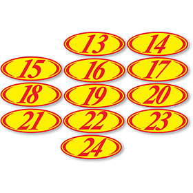 2-Digit Oval Car Year Stickers - Red & Yellow
