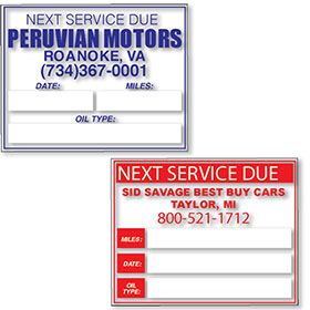 Oil change and service reminder stickers