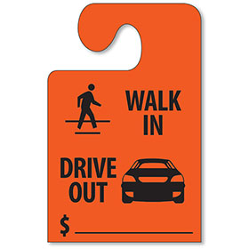 Walk In, Drive Out Mirror Tags with Hook - Fluorescent Red
