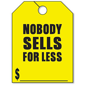 Nobody Sells for Less Mirror Hang Tags - Fluorescent Yellow