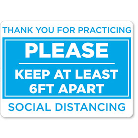 Please Keep Your Distance 16.5" x 12" Blue/White Floor Sign