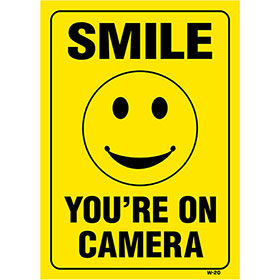 Smile You're On Camera Vertical Plastic Sign 14 x 10 in