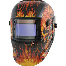 Titan Tools Wide-View Flaming Skull Solar Powered Welding Helmet