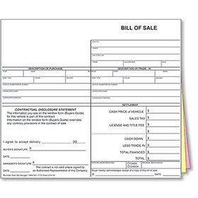 Auto Dealer Bill of Sale Forms - Style 2