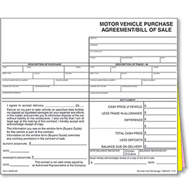 Auto Dealer Bill of Sale Forms - Style 1