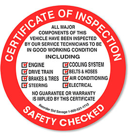 Rear Adhesive Safety Inspection  Sticker