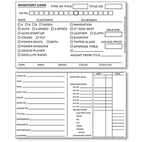 Auto Inventory Cards 3" x 5" White