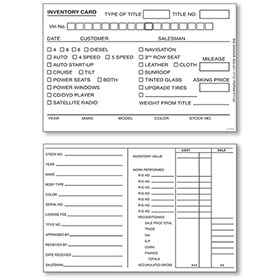 Auto Inventory Cards 4" x 6" White