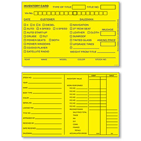 Auto Inventory Cards 4" x 6" Yellow